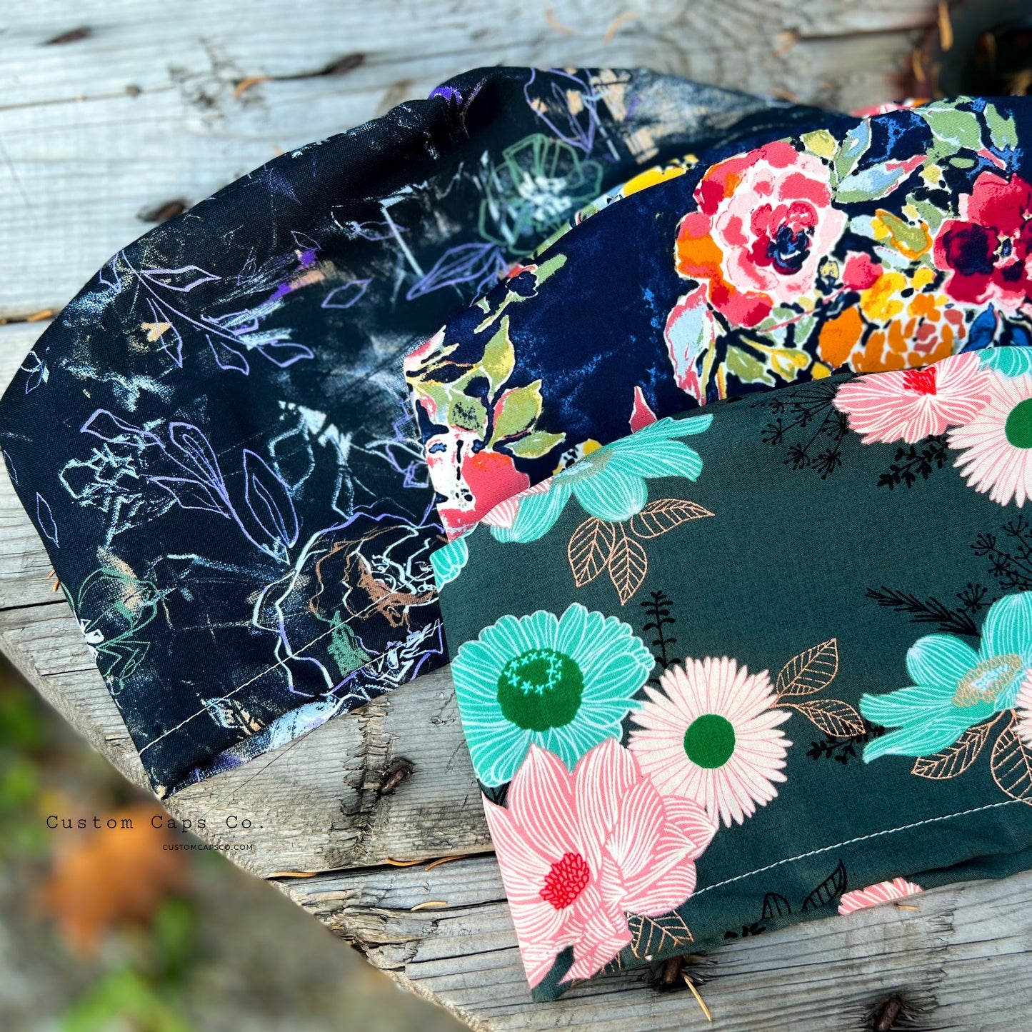 Oil Painted Florals in Twilight | Modified Bouffant - Custom Caps Co. 