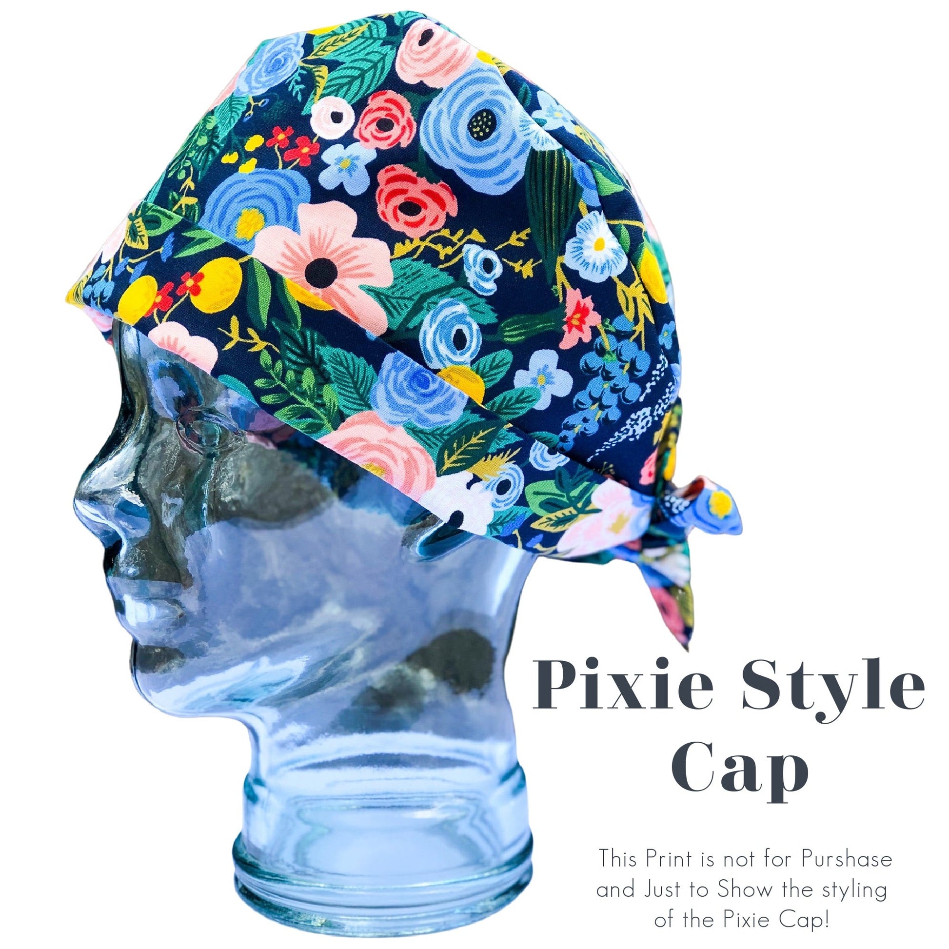 Floral Outlines on Blue | Pixie - Custom Caps Co. 
