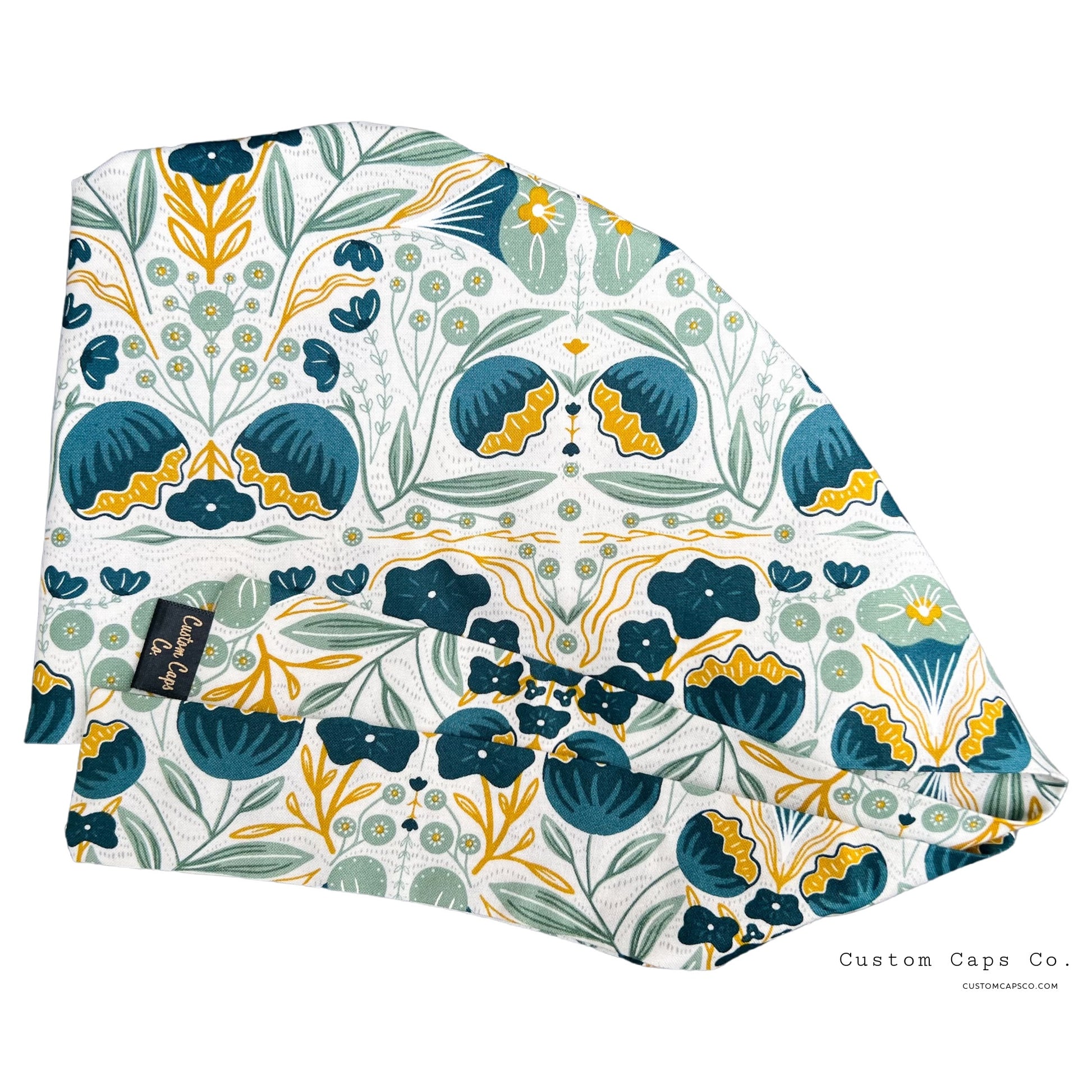 Modern Floral Toile in Sage, Teal & Yellow | Pixie - Custom Caps Co. 