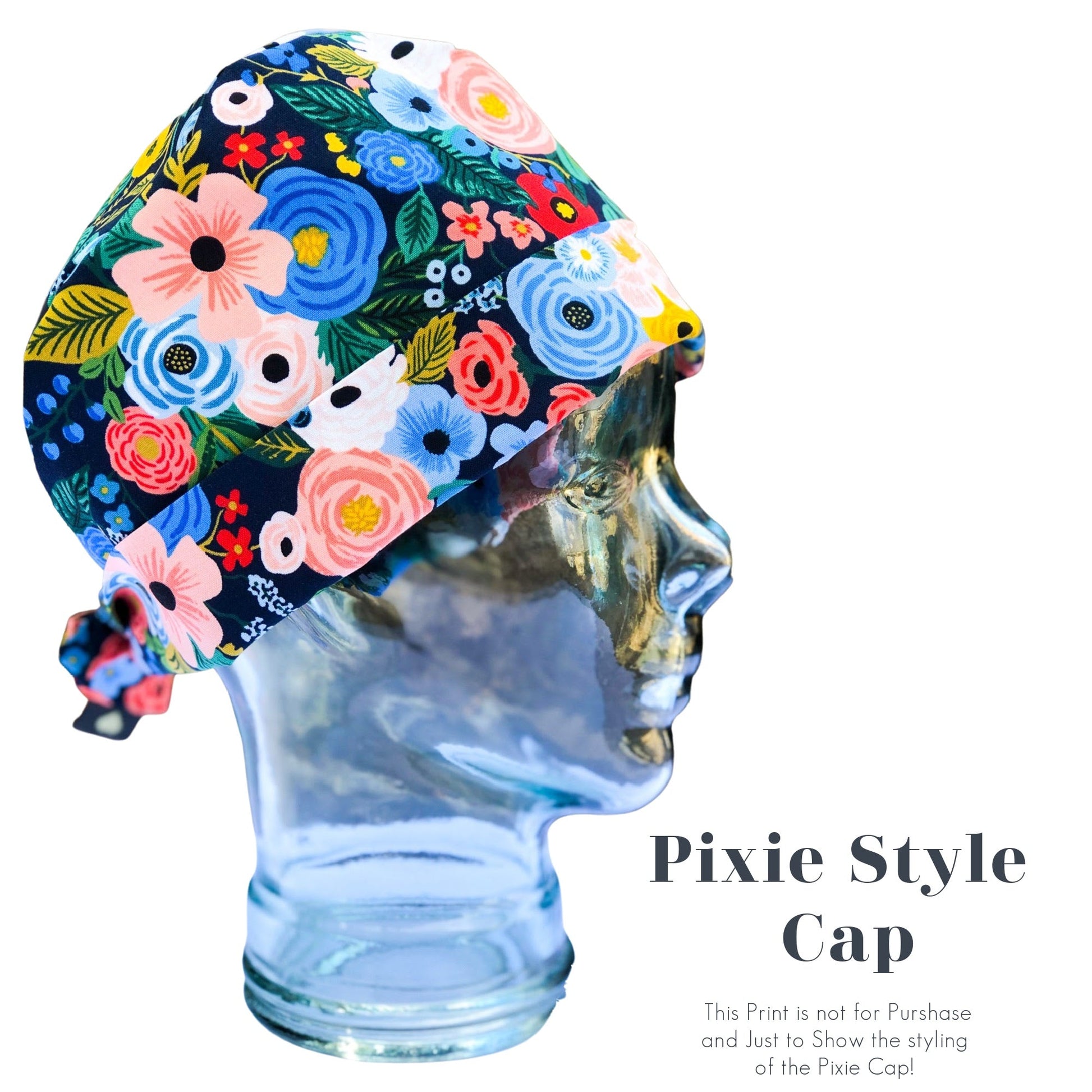 Floral Outlines on Blue | Pixie - Custom Caps Co. 