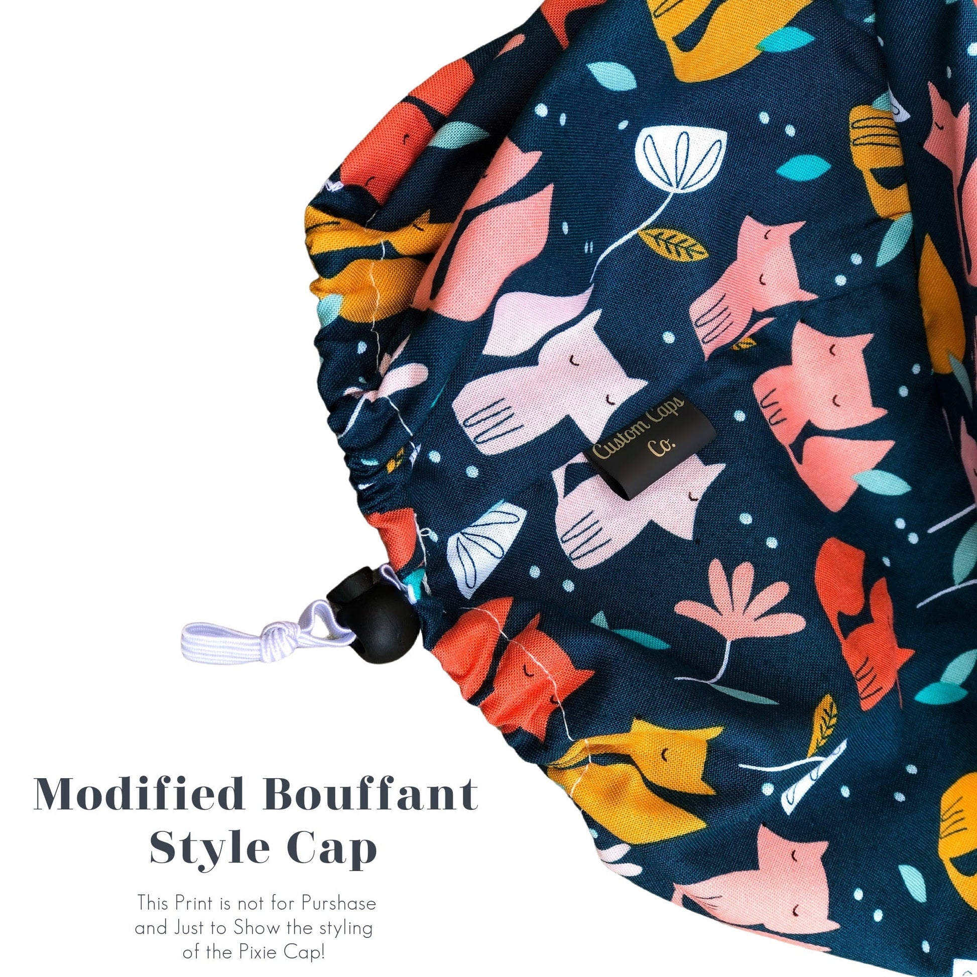 Modern Toile Floral in Peach and Navy | Modified Bouffant - Custom Caps Co. 