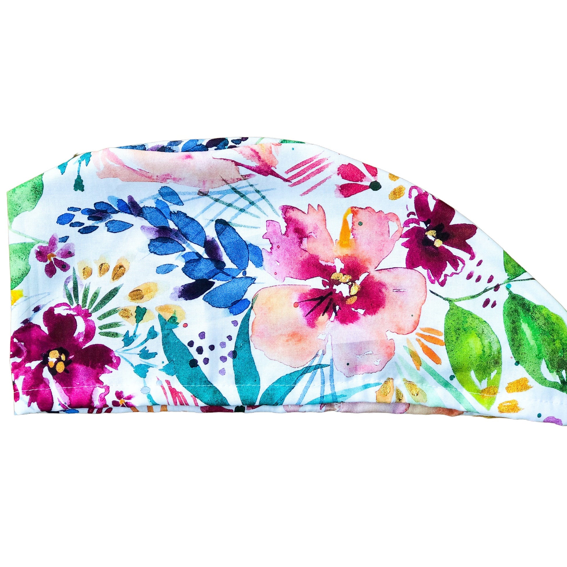 Tropical Watercolour Florals on Cream | Modified Bouffant - Custom Caps Co. 